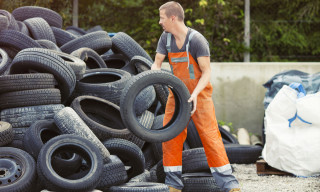 Recycled Tyres being moved